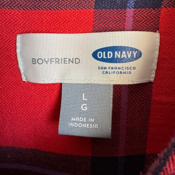 Old Navy Women's Large Red Plaid BOYFRIEND Button Up Flannel Shirt Casual Relax - Picture 2 of 16